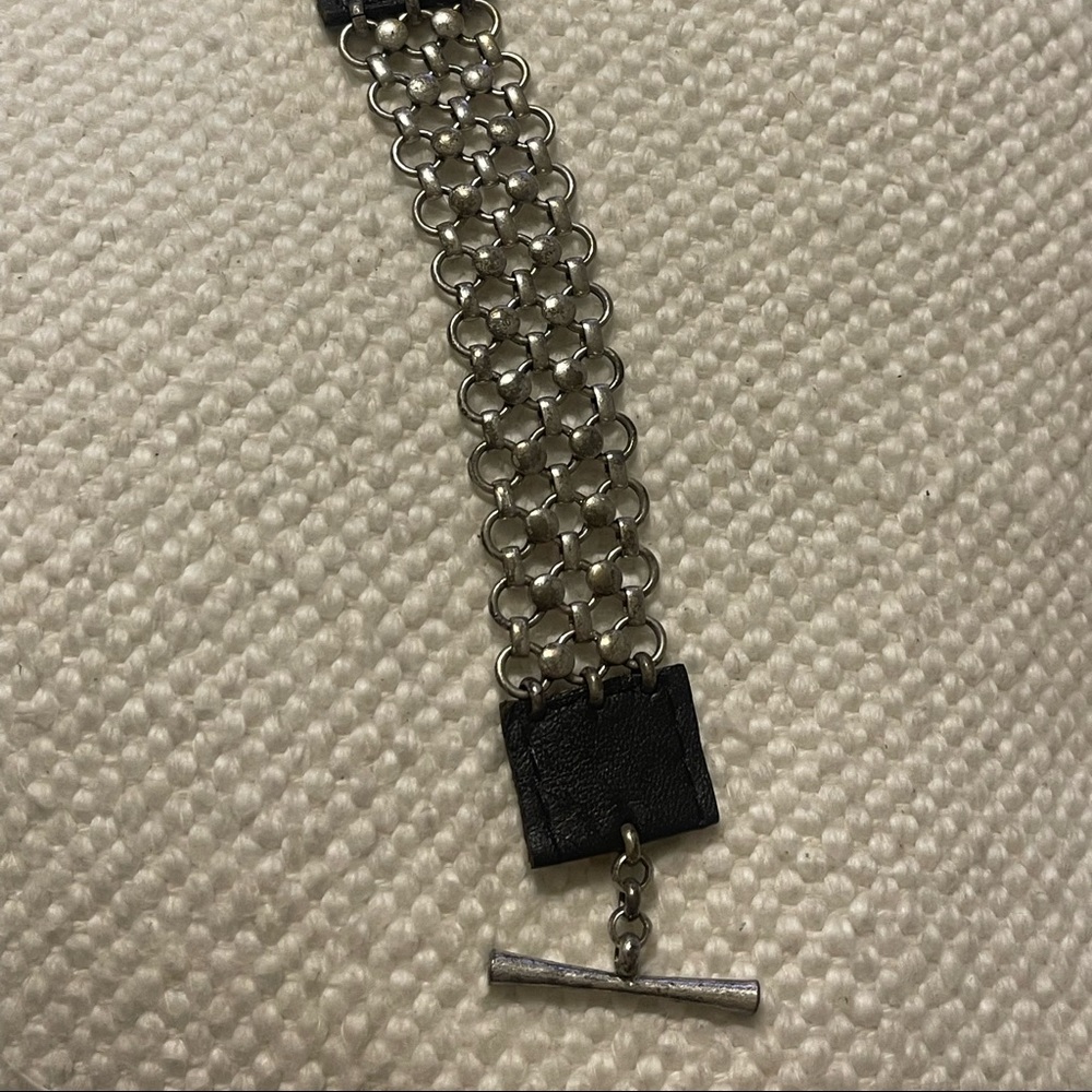 Lucky Brand silver : black leather bracelet